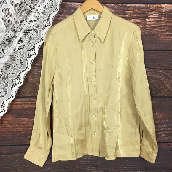 Vintage Avant garde gold iridescent pearl button top size 10 dark academia - Picture 1 of 8